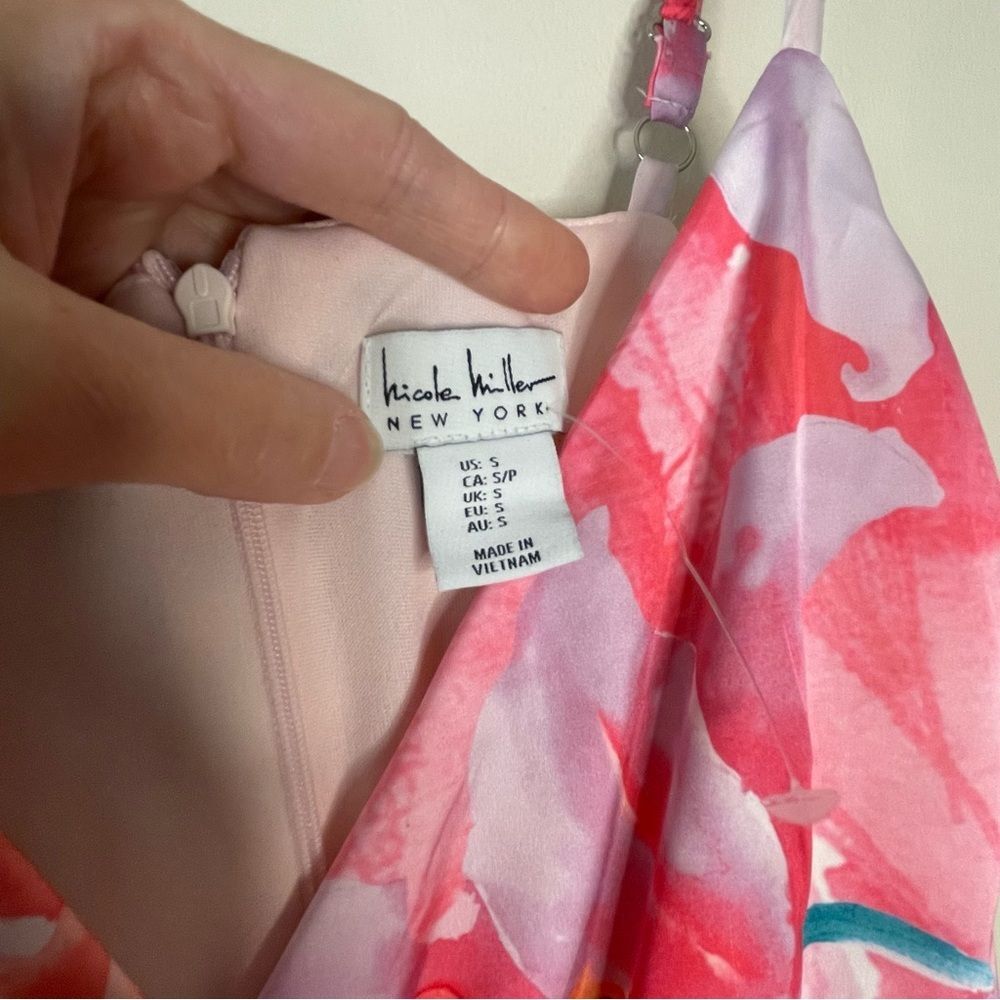Nicole Miller Floral Dress Maxi Slip Long Sleeveless Satin Silky New Pink Small - Picture 11 of 14